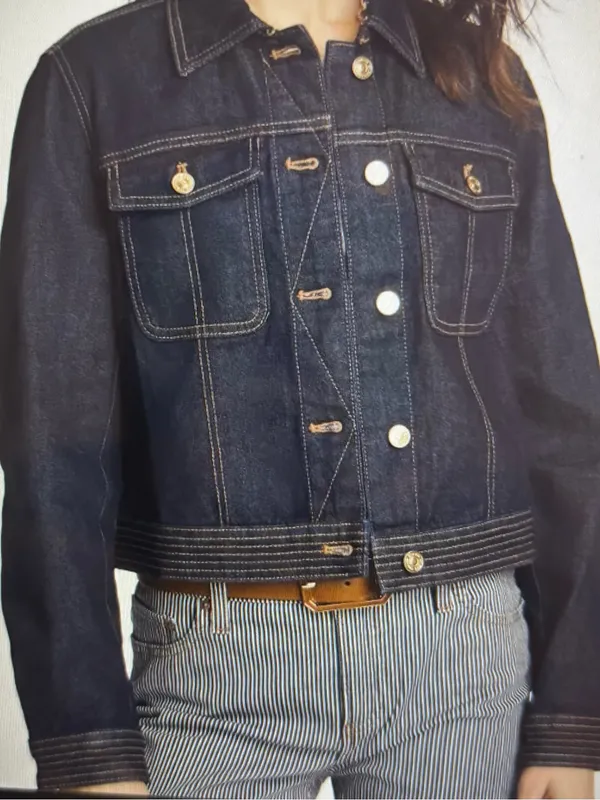 Chico's Denim Jean Jacket with Contrast Stitching Size: L - Image 11