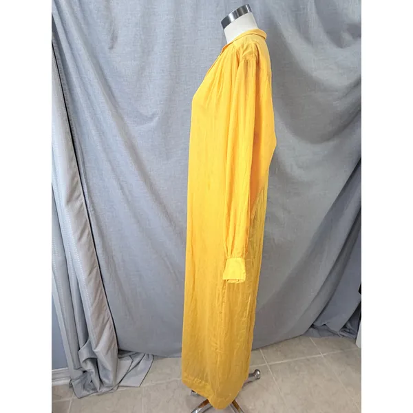 Frame Yellow Kumquat Ramie Double-Lined Long Sleeve V-Neck Kaftan Maxi Dress‎ M - Image 7