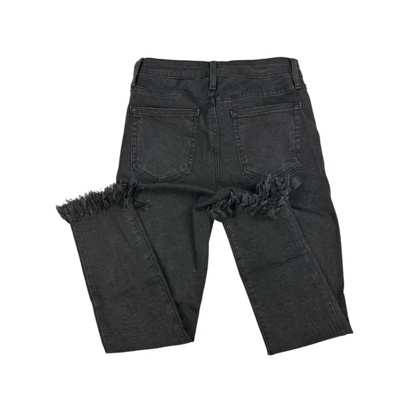 Just Black - Cropped Skinny Jeans with Fringe Hem in Washed Black - Image 4