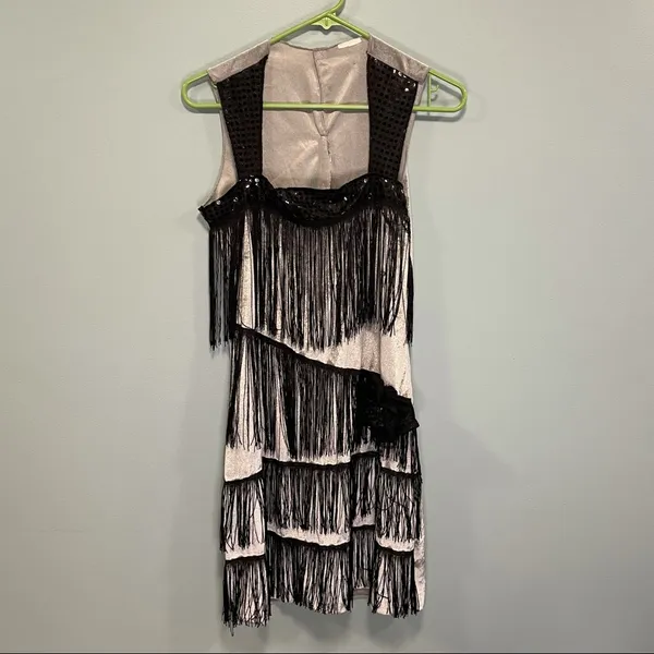 Flapper fringe dress! 1920s silver and black Halloween costume dress! - Image 2