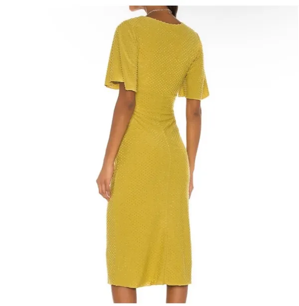 NWOT Revolve Tularosa chase short sleeve midi dress in pear with bow - Image 3