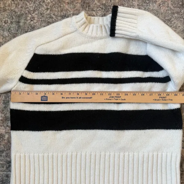 $298 Solid & Striped The Rhea Wool Cashmere Crewneck Sweater Ivory Black XS - Image 5