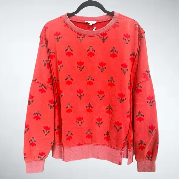 Easel Vintage Floral Print Sweatshirt in Boho Red Size S - Image 3
