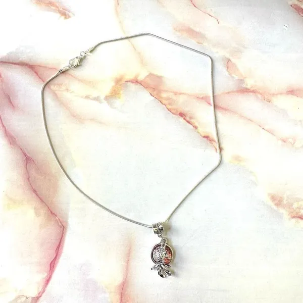 Silver tone fish pink disc charm necklace Silver - Image 9