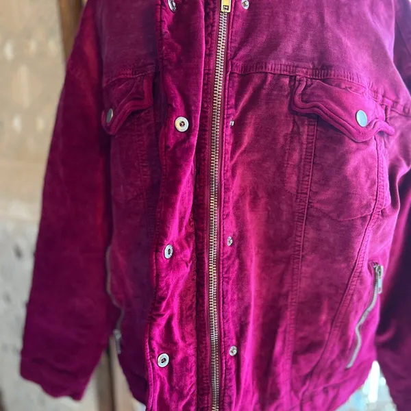 Free People Hot Pink Velvet Trucker Jacket Oversized - Image 7