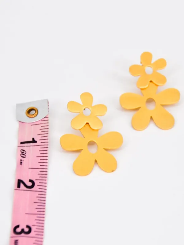 Madewell Double Flower Stud Drop Earrings Gold Toned - Image 6