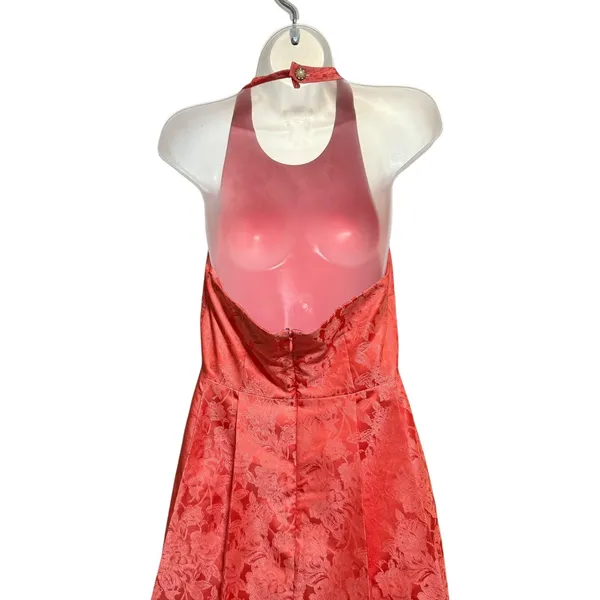 Caitlin Michelle Halter Dress Women 8 Coral Pink‎ Excellent Floral Brocade Party - Image 5