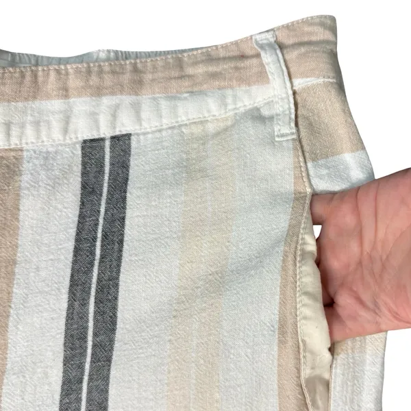 Anthropologie Beige Black White Neutral Stripe Linen Blend Wide Leg Pants size M - Image 11