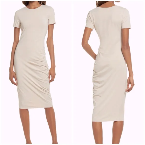 Treasure & Bond Women's Beige Oatmeal Ruched Side T-Shirt Midi Dress Size M - Image 11