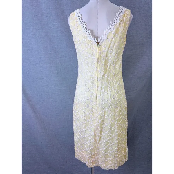 Vintage 1960s Handmade‎ Yellow Lace Overlay Sheath Dress Daisy Trim S - Image 2