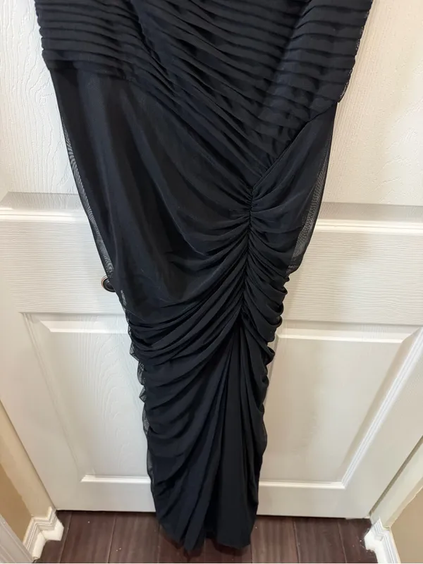Tadashi Shoji Black Draped Mesh Evening Gown M - Image 7