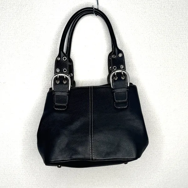 Tignanello Black Genuine Leather Satchel Handbag Buckle Top Handle Y2K - Image 4
