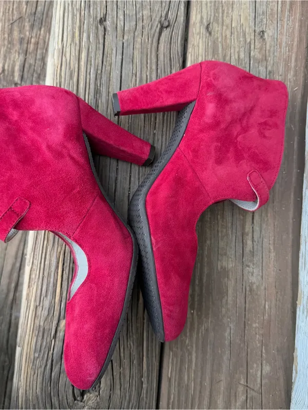 Eric Michael Red Suede Mary Jane Heels EU 38 Block Heel Leather Shoes - Image 9