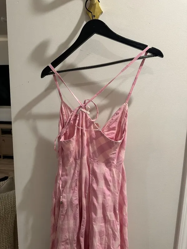 FREE PEOPLE Via Gingham Cotton Seersucker Sundress in Blush Combo Eve Small NWT - Image 6