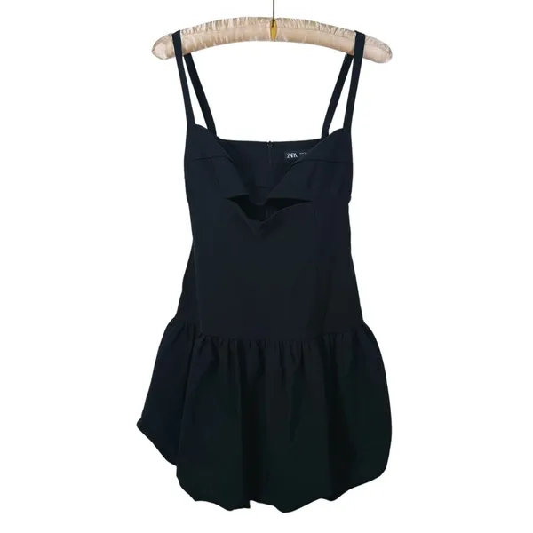 Zara Cut Out Balloon Mini Dress Size M Black Coquette Cocktail Party Event LBD - Image 3