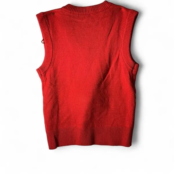 Poof Ugly Christmas Gnome Sweater Vest Womens Small Red Snowflake Pom Pom V-Neck - Image 4