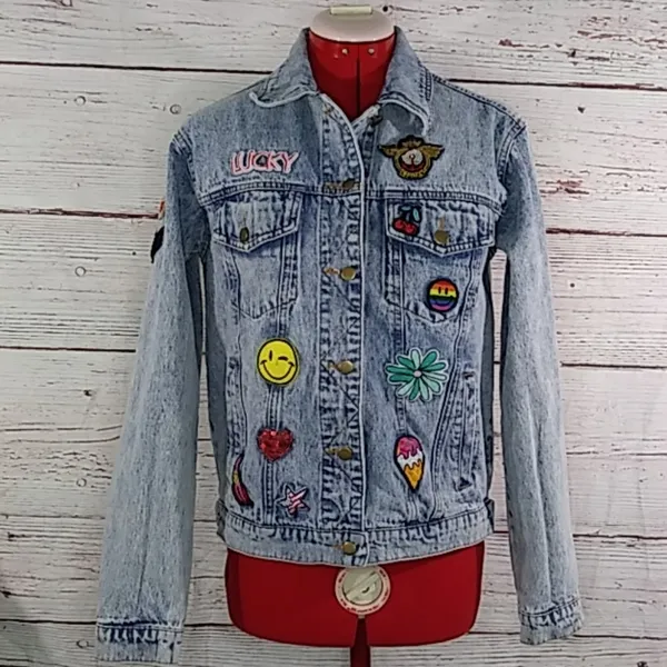 Honey Punch Patch Denim Jean Jacket Sz S - Image 4