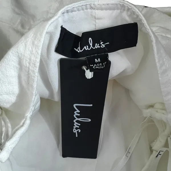 NWT Lulus Surplice Solid Mini Dress White Summer Boho Button Detail Size M - Image 7