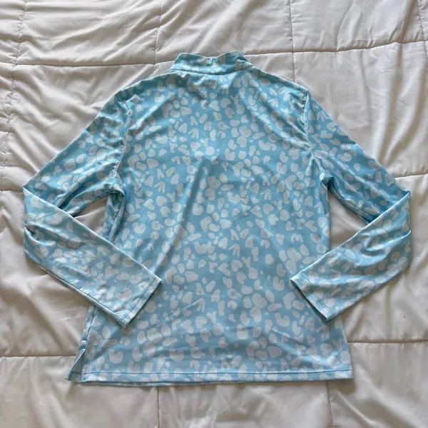 Cegolfs Womens Blue White Leopard Print Quarter Zip Golf Top Long Sleeve Medium - Image 5