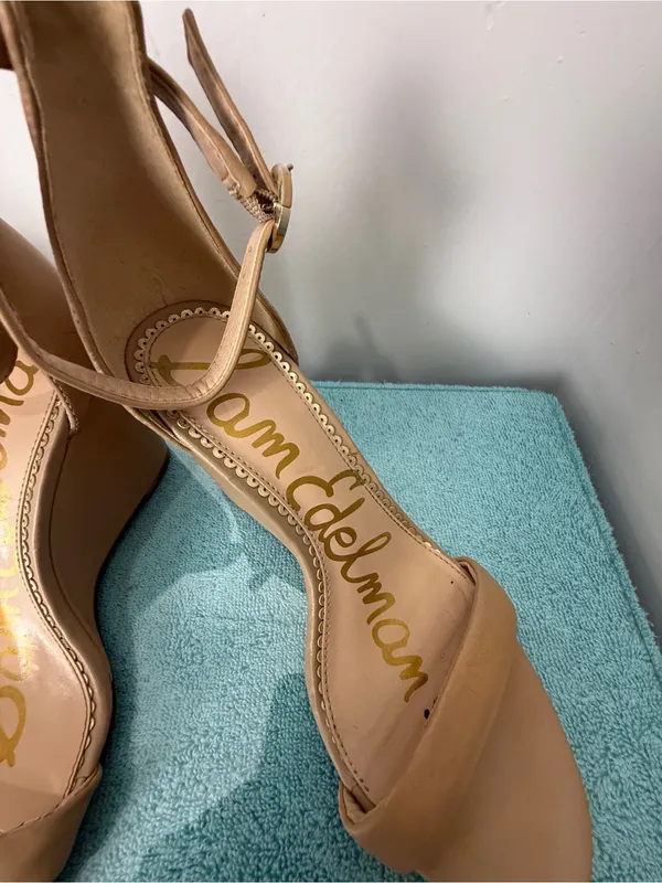Sam Edelman Beige Nude Ankle-Strap Heeled Sandals - Image 5