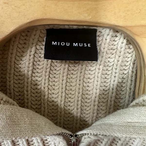 Miou Muse Cable Knit 1/4 Zip Pullover Sweater Knit‎ Beige Womens Small - Image 4