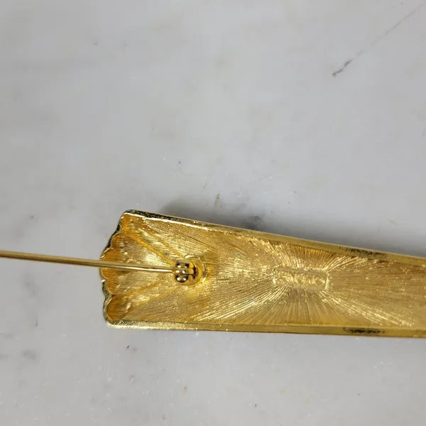 Monet Vintage Enamel Brooch Pin Black Gold Tone Art Deco Statement Jewelry - Image 16