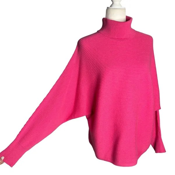 Old Navy Womens Pink Chunky Knit Turtleneck Sweater Large Relaxed Dolman Sleeve - Image 3