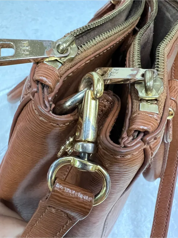 Lauren Ralph Lauren Brown Leather Satchel Bag purse adjustable strap - Image 7