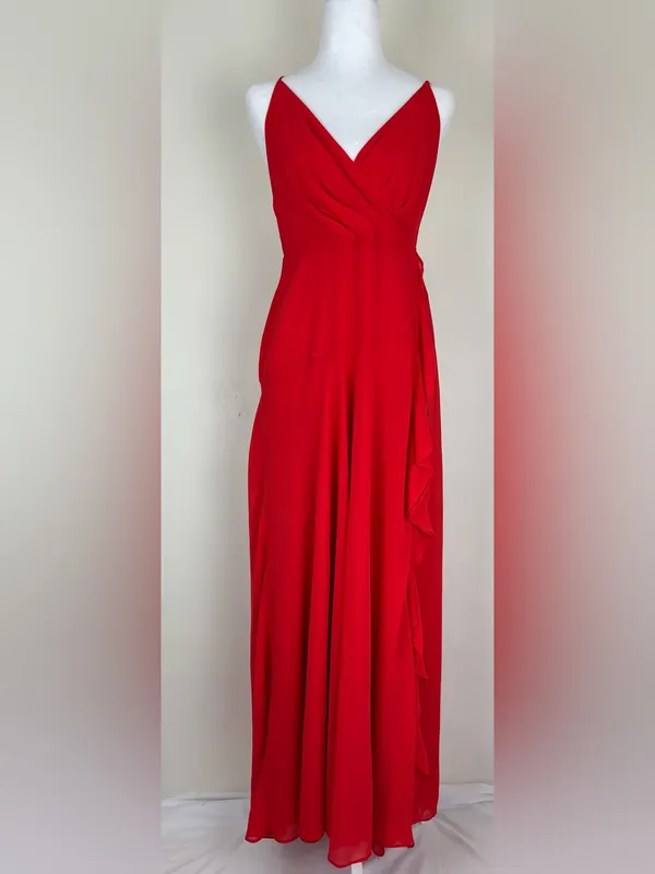 ASTR the Label red chiffon overlay ruffle front maxi dress. Medium - Image 2
