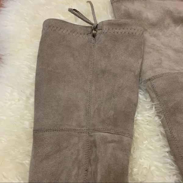 Over the knee stretch vegan suede heeled boots tan - Image 3