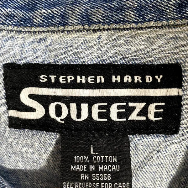 Squeeze Stephen Hardy Light Wash Blue‎ Denim Jean Trucker Jacket Vintage Large - Image 4
