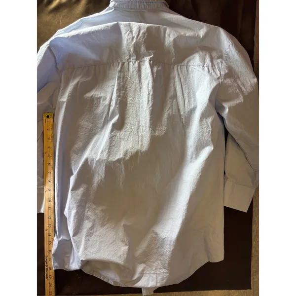 Light Blue Long Sleeve Button Down Shirt Textured High Low Hem Relaxed Fit - Image 4