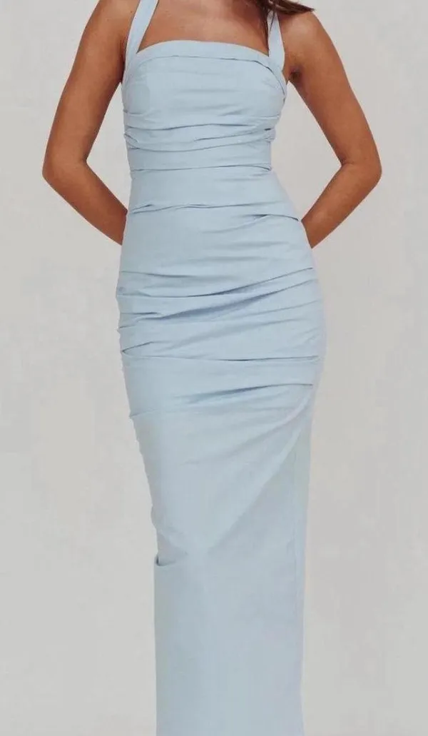 Selfie Leslie Scout Halterneck Ruched Maxi Dress Blue - Image 2