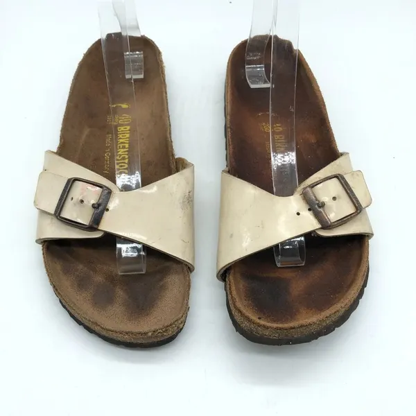 Birkenstock Madrid BirkoFlor Sandals Slides Shiny Ivory 40 Womens US 9 Narrow - Image 2