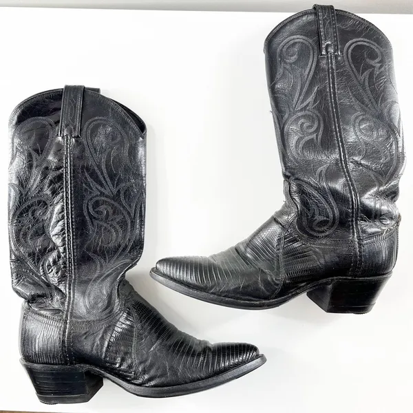 Dan Post Leather Exotic Lizard Skin Mid Calf Western Cowboy Boots Blacs 6.5 - Image 2