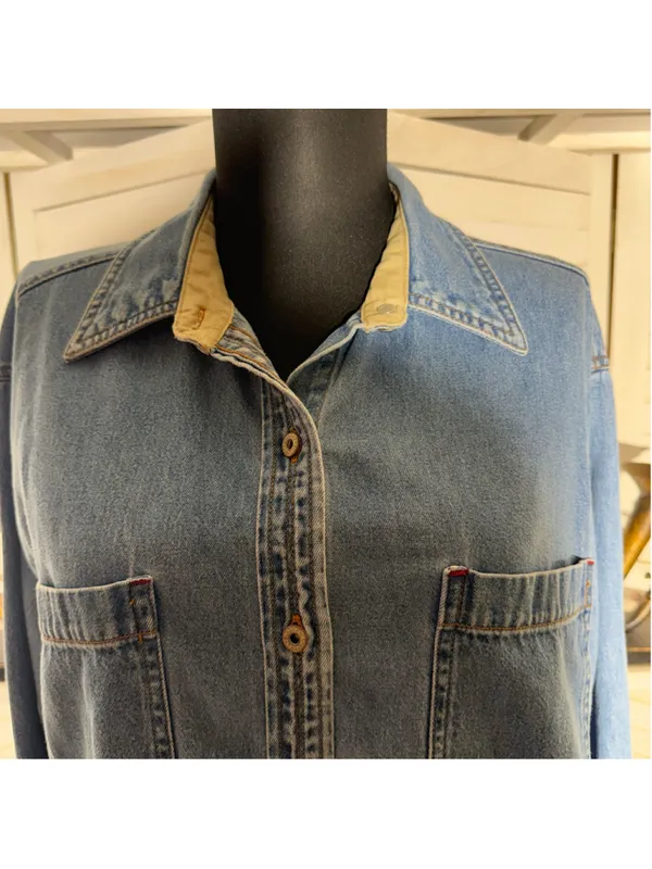 Vintage 90s Bill Blass women's denim shirt blue cotton Western grunge cottage M - Image 6