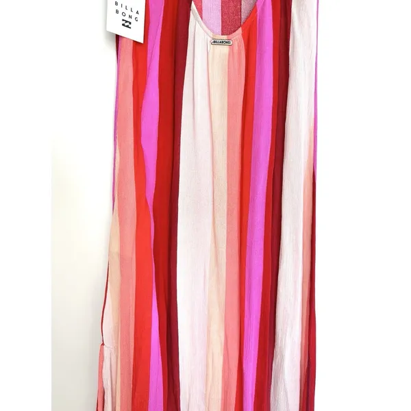 Billabong Wanna Be Around Maxi Dress XS Red Pink High Slit‎ NWT Beach Cover Up - Image 9