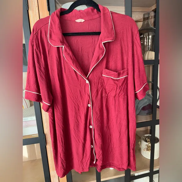 Eberjey Gisele pajama sangria top short sleeve modal shirt ivory piping pocket - Image 3