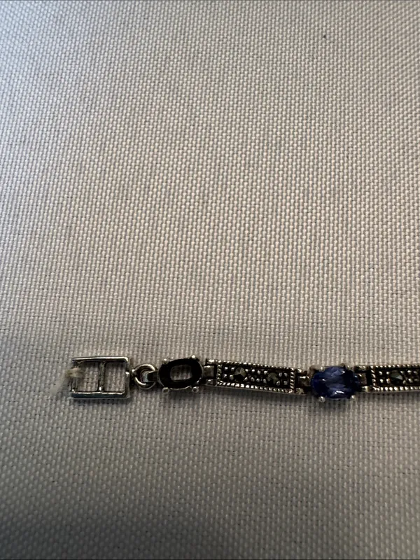 Elegant Sterling Silver 925 Blue Gemstone Link Bracelet - Women Jewelry - Image 3