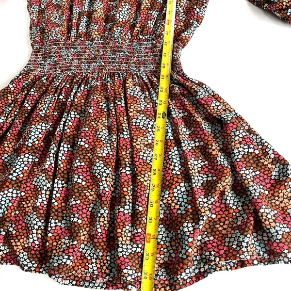 Rock & Roll Cowgirl Sz L Ditsy Floral Print Flowy Mini Dress Rust Copper Smocked Waist‎ - Image 9
