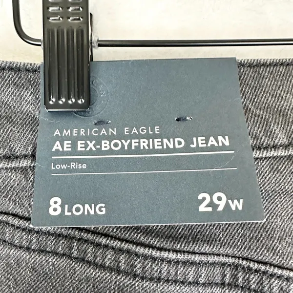 American Eagle Ex Boyfriend Jean Low Rise Stretch Size 8 Long NWT Studded Black - Image 6
