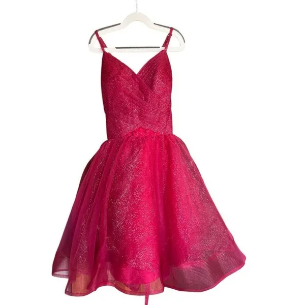NWT Womens Lavetir Red Ruched Fit & Flare Red Shimmer Holiday Party Dress - Sz 0 - Image 2