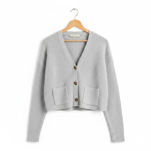 No Boundaries Womens Cardigan Sz XXL Light Grey Ribbed Button Front Cropped Soft - Image 6