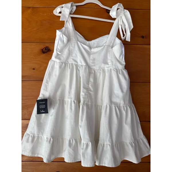 Lulus Tier-ly Delightful White Tie-Strap Tiered Bustier Mini Dress Casual Medium - Image 4