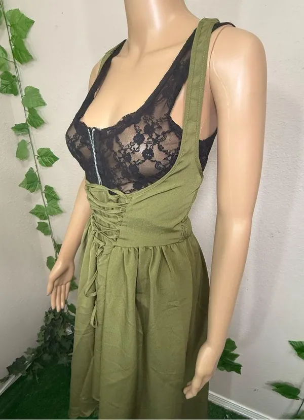 Elegant Olive Green Halter Dress New - Image 10