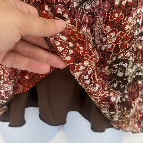 Cato Lace Babydoll Womens Shirt Sz XL Brown Ruffle Boho Y2K Romantic Floral Fall - Image 4
