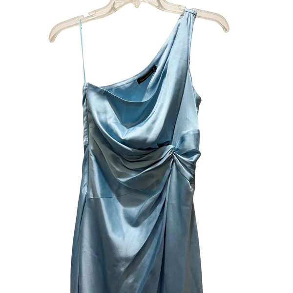 Abercrombie Fitch One Shoulder Ruched Satin Maxi Dress Sky‎ Blue XS - Image 2