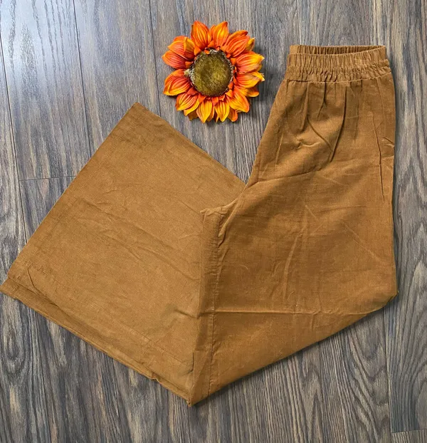 Coco Bianco Brown Wide Leg Corduroy Elastic Banded Pants | SMALL - Image 3
