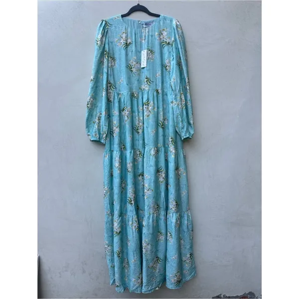 Petal & Pup Bernice Maxi Dress Blue Floral Tiered A Line Puff Sleeve Long Sleeve - Image 2