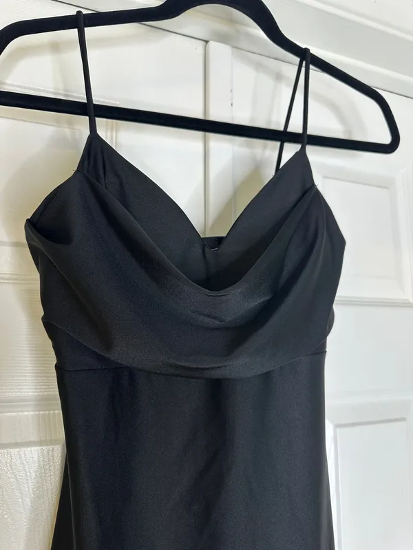 Lovely Day Black Satin Style Cowl Neck Mini Dress Small Date Night Party - Image 3